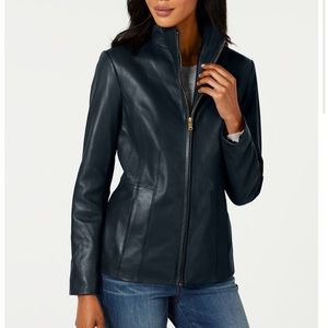 COLE HAAN Wing Collar Leather Jacket